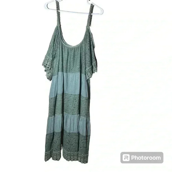 ANANDAS collection cold shoulders green summer dress size extra extra large - Picture 2 of 4
